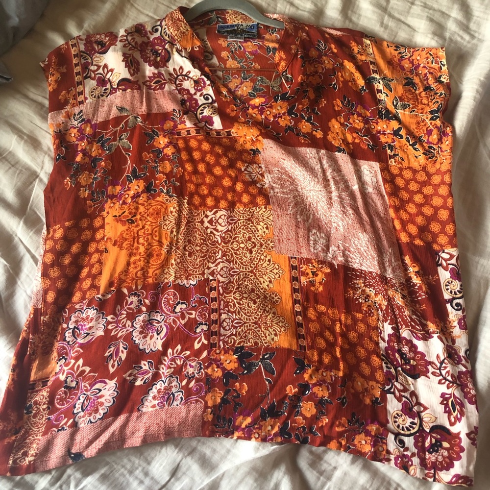 Two Piece Tropical Patchwork Loose Beach Outfit - image 1